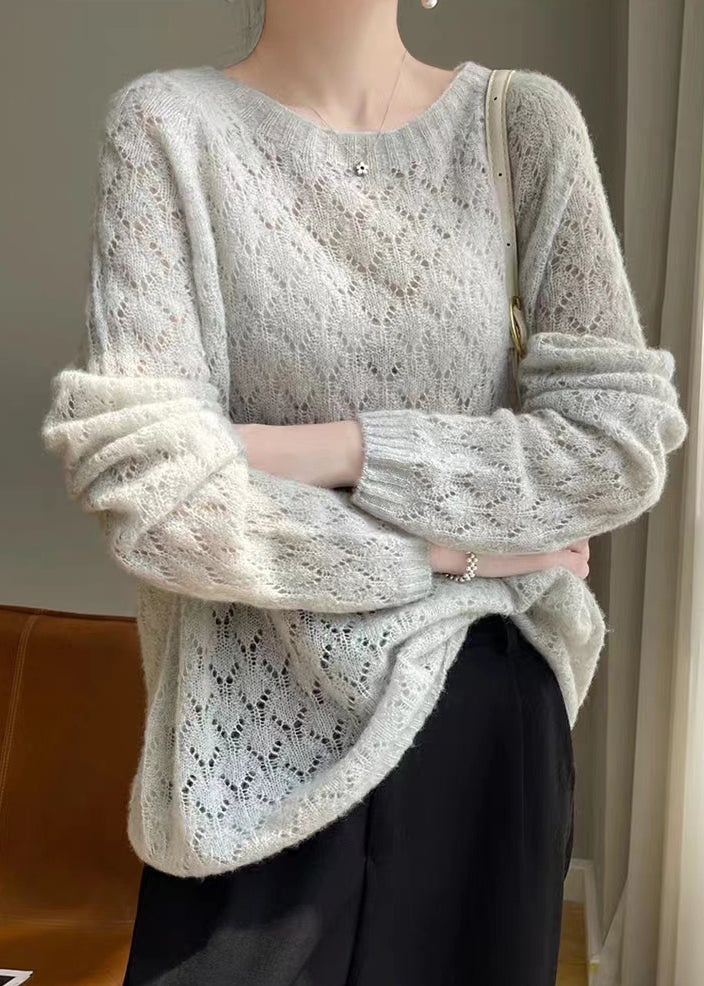 Women Apricot O Neck Hollow Out Patchwork Knit Top Fall