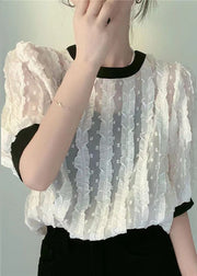 Women Apricot O-Neck Ruffled Patchwork Chiffon Shirt Summer