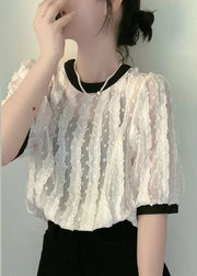 Women Apricot O-Neck Ruffled Patchwork Chiffon Shirt Summer