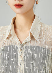 Women Apricot Sequins Tassel Tulle UPF 50+ Shirt Top Summer