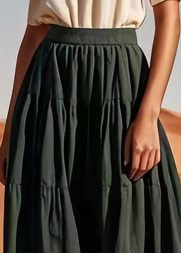 Women Army Green Solid High Waist Cotton Skirt Summer