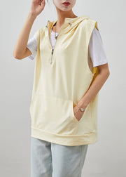 Women Beige Hooded Pockets Cotton Vest Fall