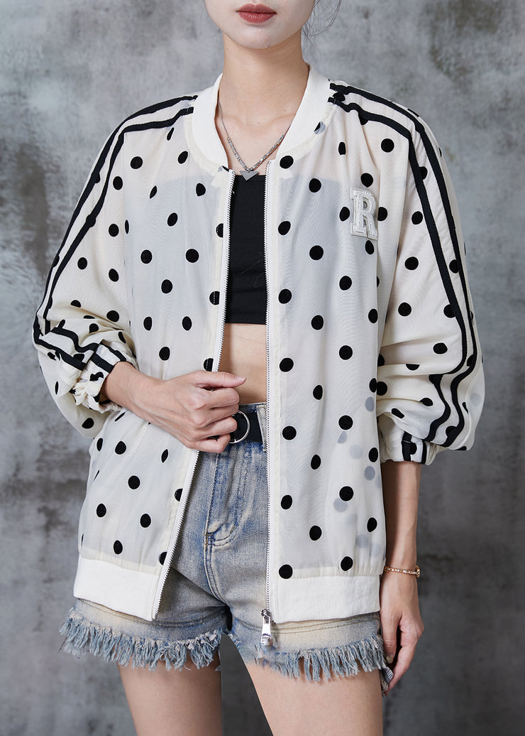 Women Beige Oversized Dot Print Spandex Jackets Fall