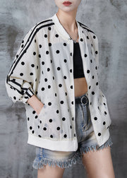 Women Beige Oversized Dot Print Spandex Jackets Fall