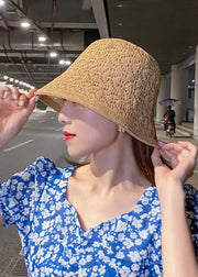 Women Beige Thin Hollow Out Cotton Blended Bucket Hat