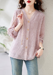 Women Beige V Neck Letter Cotton Blouses Spring