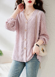 Women Beige V Neck Letter Cotton Blouses Spring