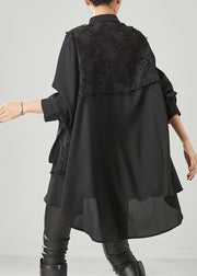 Women Black Asymmetrical Patchwork Cotton Shirt Dress Spring