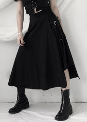 Women Black Asymmetrical Patchwork High Waist Sashes A Line Skirt Fall