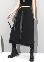 Women Black Asymmetrical Patchwork Pockets Elastic Waist Skirts Fall