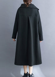 Women Black Asymmetrical Turtleneck Cotton Long Dress Fall