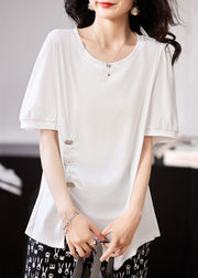 Women Black Asymmetrical Wrinkled Patchwork Cotton T Shirt Summer