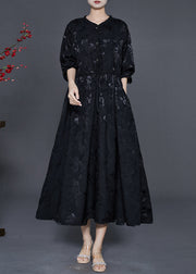 Women Black Cinched Print Exra Large Hem Silk Dress Fall