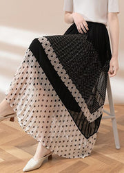 Women Black Dot Elastic Waist Chiffon Skirts Summer