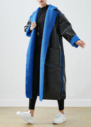 Women Black Fleece Wool Lined Wear On Both Sides Faux Leather Coat Outwear Winter