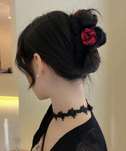 Women Black Fluffy Rose Shark Clamp Hairpin