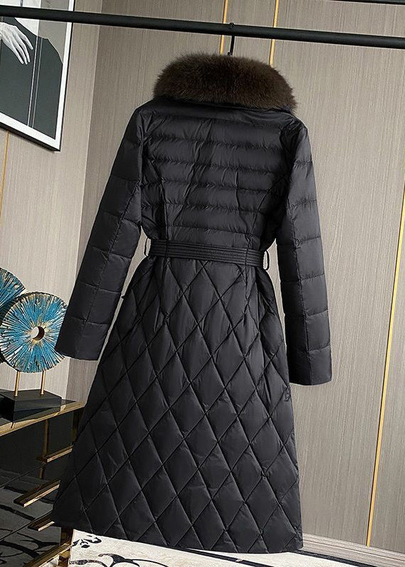 Women Black Fox Collar Slim Fit Duck Down Puffers Jackets Winter