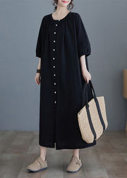 Women Black O-Neck Long Dress Half Sleeve