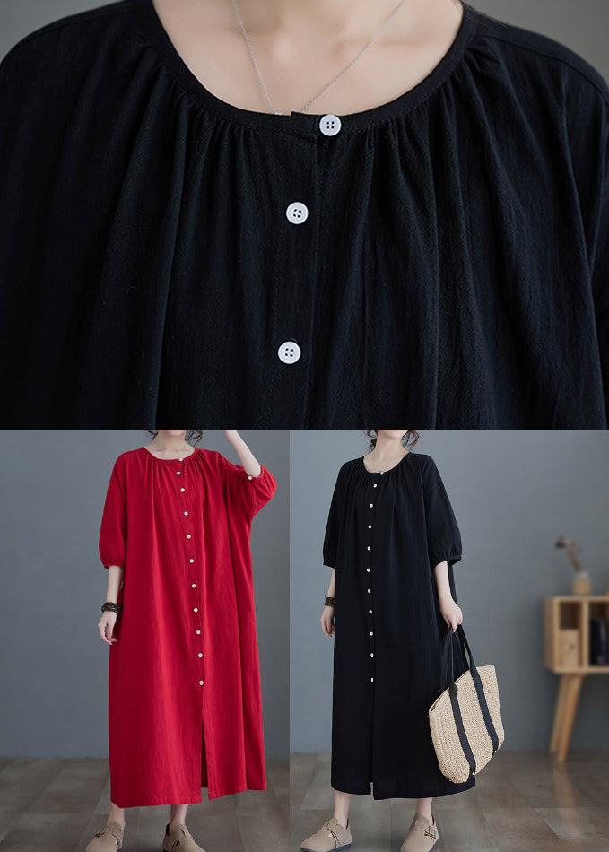 Women Black O-Neck Long Dress Half Sleeve