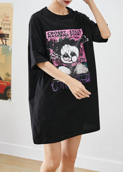 Women Black Oversized Original Design Print Cotton Tanks Summer