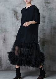 Women Black Oversized Patchwork Cotton Party Dress Summer