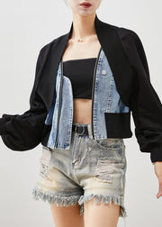 Women Black Oversized Patchwork Denim Fake Two Piece Coats Spring