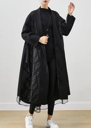 Women Black Oversized Patchwork Jacquard Cotton Trench Coats Spring