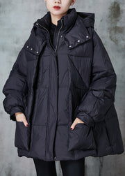 Women Black Oversized Pockets Fine Cotton Filled Jacket Winter