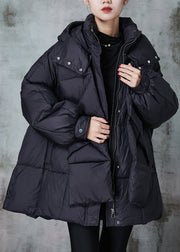 Women Black Oversized Pockets Fine Cotton Filled Jacket Winter