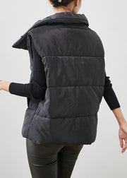 Women Black Oversized Pockets Fine Cotton Filled Womens Vest Winter