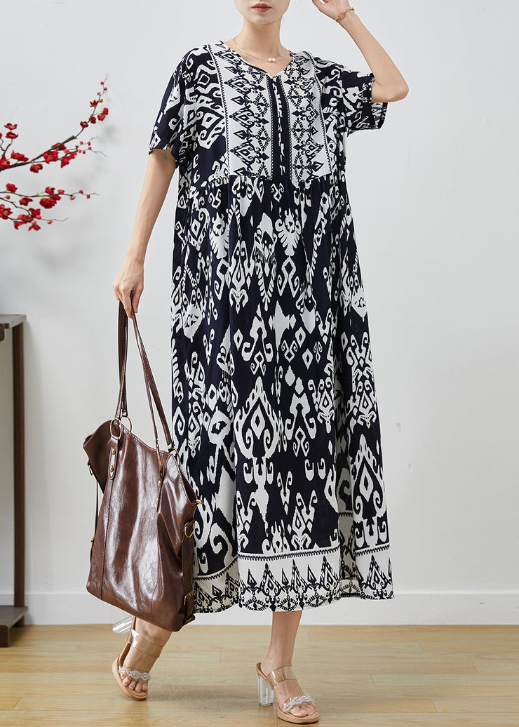 Women Black Oversized Print Cotton Holiday Dresses Summer