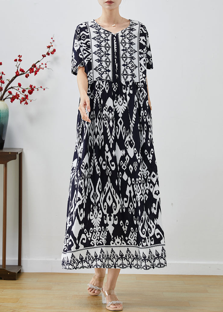 Women Black Oversized Print Cotton Holiday Dresses Summer