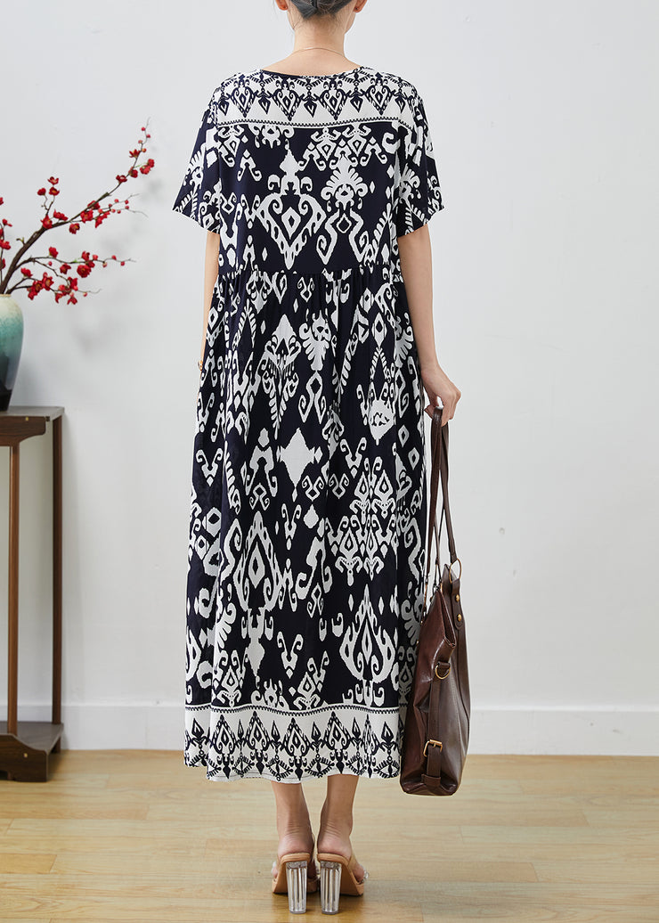 Women Black Oversized Print Cotton Holiday Dresses Summer