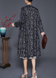 Women Black Oversized Print Cotton Trench Coats Fall