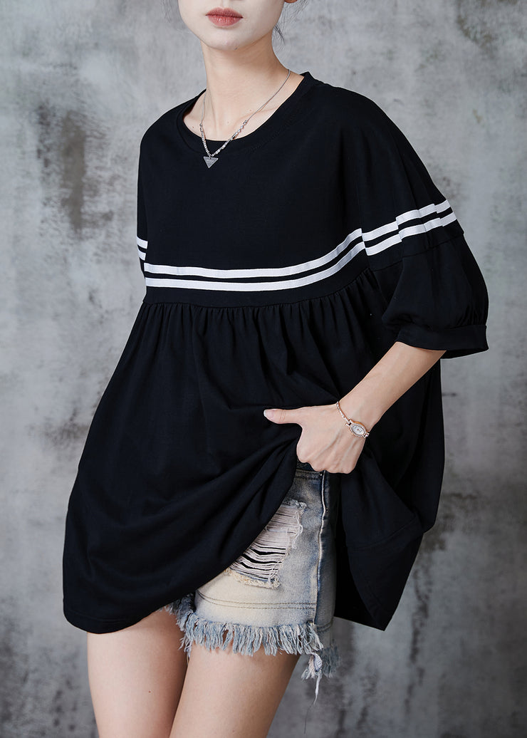 Women Black Oversized Striped Cotton Tanks Summer