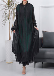 Women Black Oversized Wrinkled Cotton Long Dress Spring