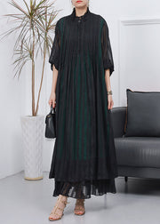 Women Black Oversized Wrinkled Cotton Long Dress Spring