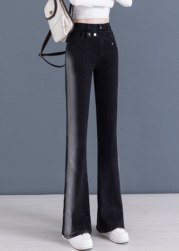 Women Black Patchwork High Waist Flared Trousers Summer