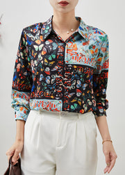 Women Black Peter Pan Collar Butterfly Silk Shirts Summer