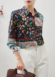 Women Black Peter Pan Collar Butterfly Silk Shirts Summer