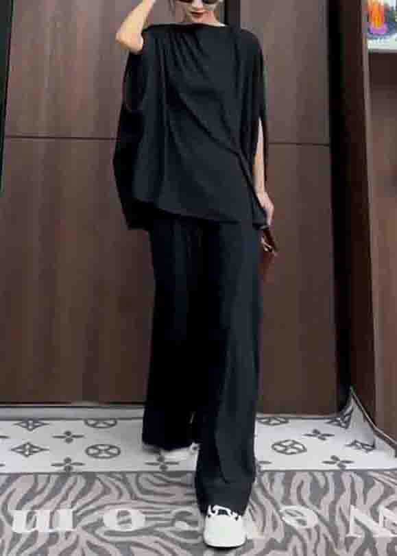 Women Black Pockets Patchwork Tops And PantsTwo Piece Suit Summer