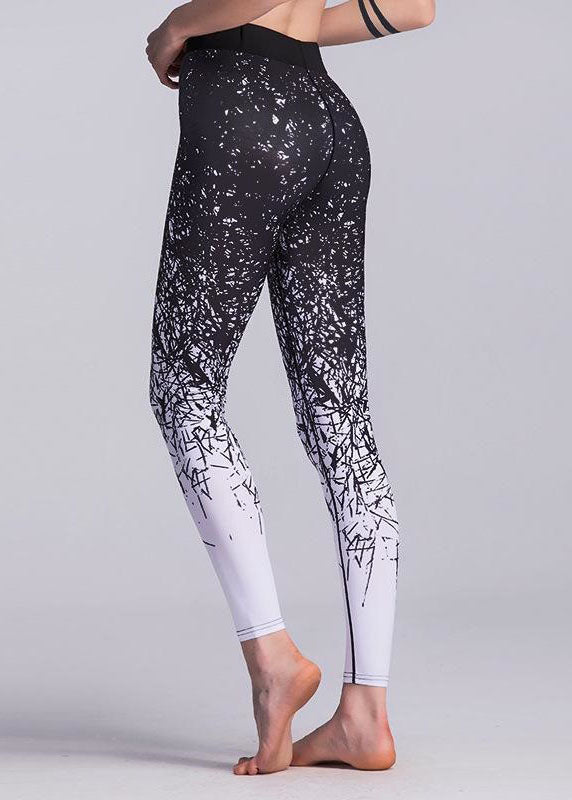 Women Black Print Slim Jogging Cotton Pants Spring