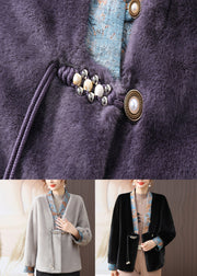 Women Black V Neck Pockets Patchwork Mink Hair Coats Fall