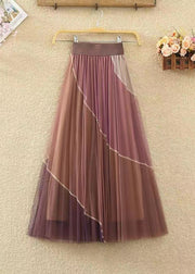 Women Black Wrinkled Patchwork Elastic Waist Tulle Skirt Spring