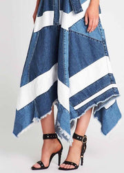 Women Blue Asymmetrical Patchwork Denim A Line Skirts Summer