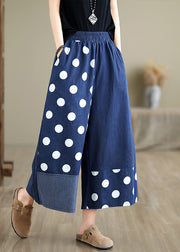 Women Blue Asymmetrical Patchwork Dot Print Pockets Wide Leg Pants Summer