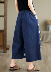 Women Blue Asymmetrical Patchwork Dot Print Pockets Wide Leg Pants Summer