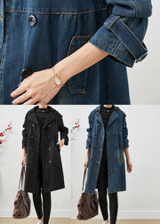 Women Blue Oversized Double Breast Denim Trench Coats Fall