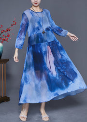 Women Blue Oversized Patchwork Tie Dye Chiffon Maxi Dresses Summer