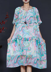 Women Blue Ruffled Print Chiffon Day Dresses Summer